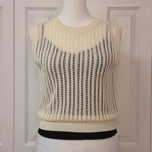 Cream White Open Knit Sweater Vest Uniqlo Size XS Sheer Minimalist Layering Top